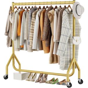 Clothes Clothing Rack, Rolling Heavy Duty Clothes Rack Load 420 LBS With Wheels, Metal Clothes Rack for Hanging Clothes, Portable Standing Clothes Garment Rack, Gold, 48 inches
