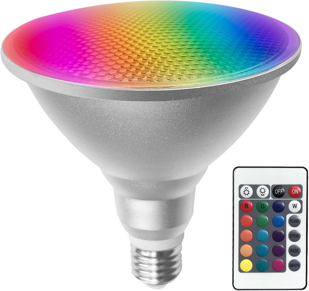PAR38 LED Light Bulb for Christmas Valentine's Party Decoration,30W RGB+Warm White LED Flood Light,Dimmable Color Changing Bulbs with Remote, Waterproof Lighting for Garden Home Party Decor