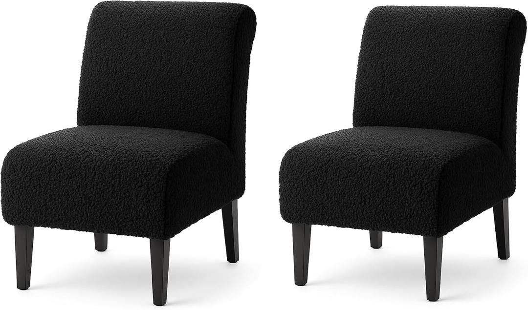 Teddy Wool Armless Accent Chair Cover Heavy-duty Soft Plush Armless Chair Slipcover Accent Chairs Covers without Arms Warm Fuzzy Slipper Chairs Slipcover for Living Room/Bedroom/Hotel Dcor (Black, 2)