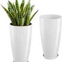 QCQHDU 21 inch Tall Planters for Outdoor & Indoor Plants, Set of 2 Large Outdoor Planters with Drainage Hole for Front Porch, Patio, Garden, White