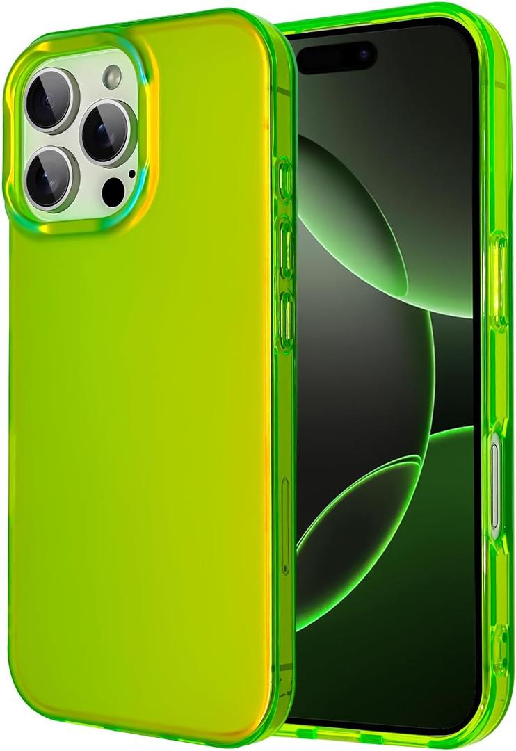 ZIYE Iridescent Case Designed for iPhone 16 Pro Cute Fluorescent Laser Design Soft TPU Bumper Hard PC Scratch-Resistant Shockproof Protective Phone Cover for Women Girls Men Green