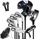PGM Men's Complete Golf Club Sets -  2 Wood (#1,3), 6 Irons(#,6,7,8,9,PW, 56° ), 1 Putter - Golf Stand Bag - Right Handed - Ideal for Beginners - Graphite