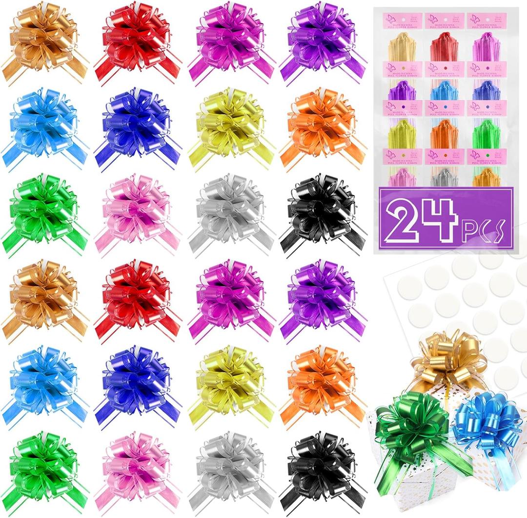 24PCS 6 Inch Large Pull Bows,12 Colors Bow for Gift Wrapping,Party Gift Wedding Ribbon Bows for Wrapping Boxes or Flower Decorations,Perfect for Christmas Valentine's Day Decoration Bow