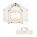 Dream On Me Pop-Up Children Playpen, Instant One-Hand Open & Fold, Breathable Mesh Sides, Zipper Security Gate & Travel Carry Bag, Compact Indoor/Outdoor Baby Play Yard with Canopy - French White, 59.5” L x 47” W x 36” H