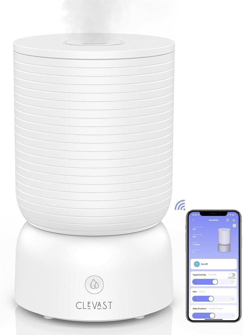CLEVAST Smart Humidifiers for Bedroom, Top Fill 3L Cool Mist Quiet Ultrasonic Humidifier with Essential Oil Diffuser, Humidity Control, Wi-Fi Air Humidifier for Baby, Home, Compatible with Alexa
