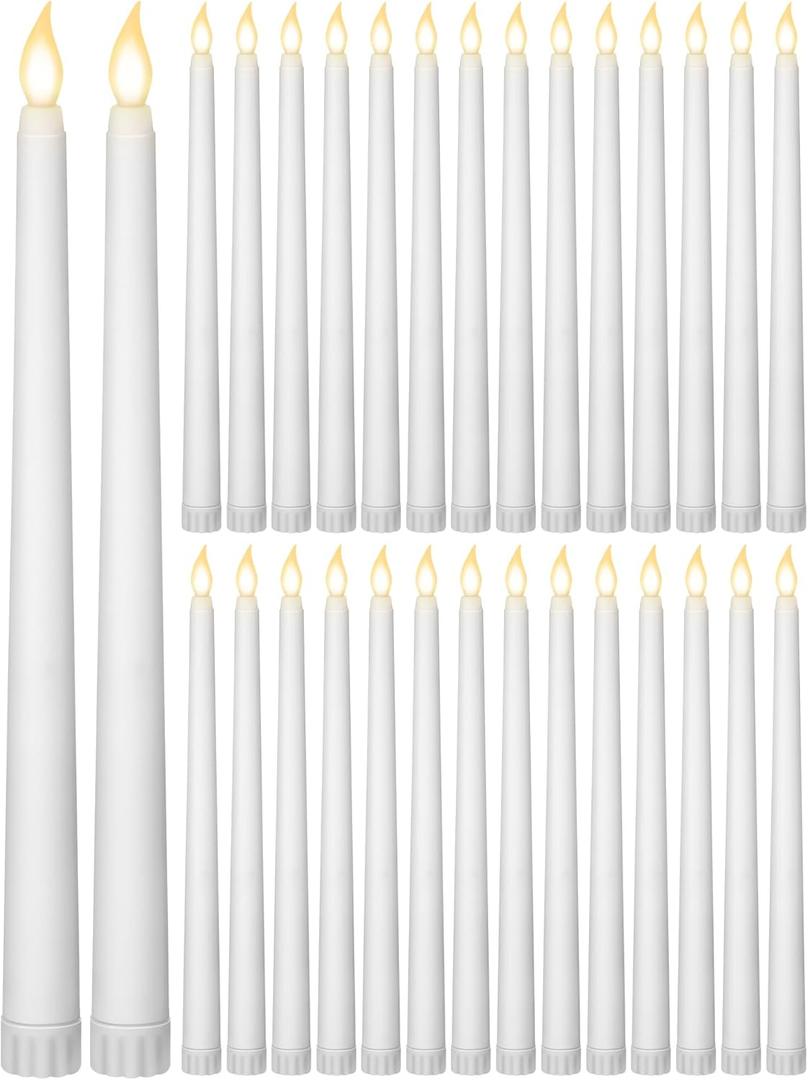 Treela 36 Pieces Flameless Taper Candles 11 Inch Flickering Faux LED Battery Operated Electric Fake Candles for Christmas Halloween Birthday Wedding Party Supplies(White)