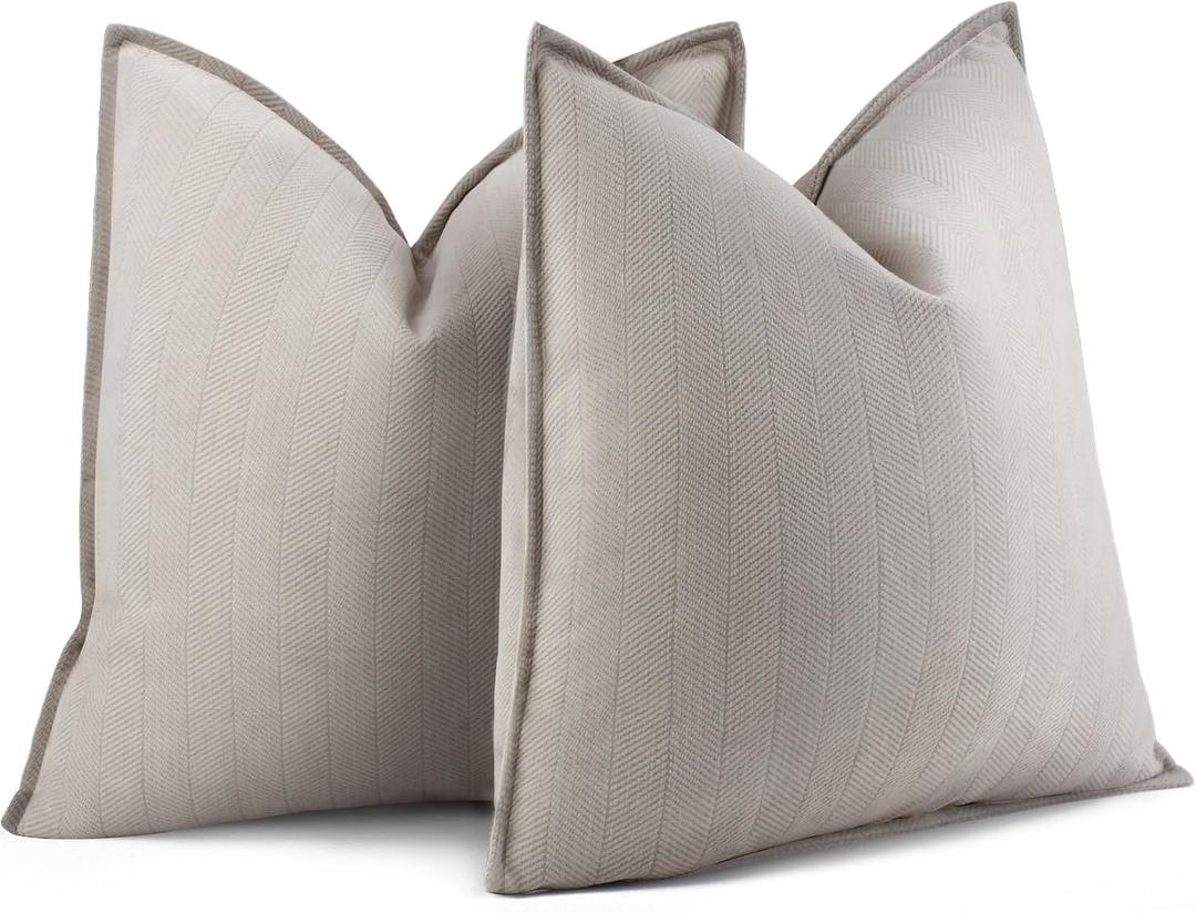 Fall Decorative Pillow Covers, 20x20 Inch Pillow Covers Set of 2, Beige Soft Chenille Decorative Square Throw Pillow Covers Farmhouse for Sofa Living Room Bed Home Decor