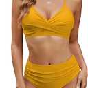 Edelqual Women's High Waisted Bikini Sets Two Piece Swimsuit Tummy Control Bathing Suit V Neck Swimwear 2025 Swim Suit M