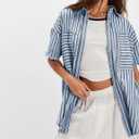 Womens Striped Button Down Shirts Casual Collared Short Sleeve Blouses Tops (XL)