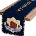 Passover Table Runner Jewish Festival Holiday Kitchen Dining Table Centerpiece Pesach Star of David Decor Blue Gold Happy Passover Decorations for Home Party-72 Inches Long
