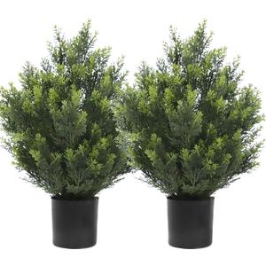 momoplant Cedar Artificial Bush, Faux Shrub, Topiary Artificial Cypress Tree, 2 Packs Fake Trees, Home Decor for Indoor and Outdoor, Faux Plants Outdoor, Artificial Greenery Set,24inch