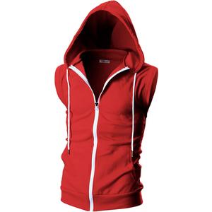 Ohoo Mens Slim Fit Sleeveless Lightweight Zip Up Hooded Sweatshirt Vest Hoodie (S)