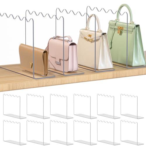 OKPOW Shelf Dividers Purse Organizer for Closet, 10" Tall X 12" Deep, Acrylic Clear, Sturdy Separators for Purse Clothes, Easy Install, Adjustable, Maximize Bedroom Space for Home Organizer, 12 Pack