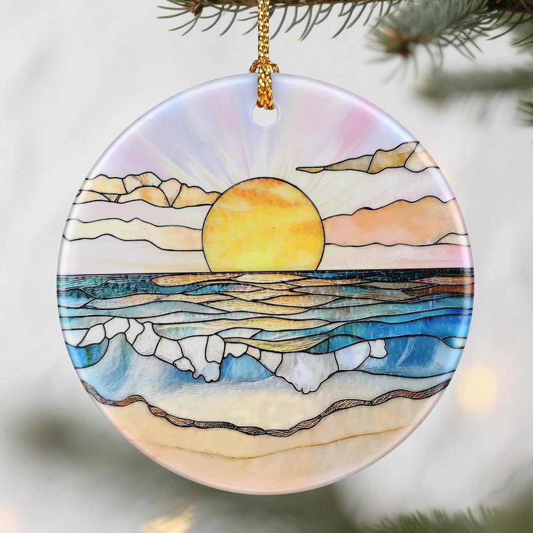 5 x Beach Sunset Ornament, Christmas Ornaments: Christmas Tree Decorations, Holiday Decor, Stocking Stuffers, Gift Ideas, Xmas Gift, Summer Vibes Gifts & Gifts for Beach Lover