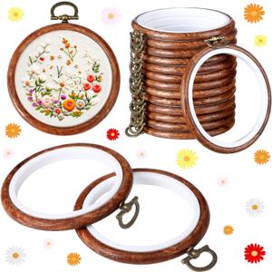 Burbell 15 Pcs 3 Inch Spring Round Embroidery Hoops Frame Circle Rubber Hoops Ring Display Cross Stitch Ornament Imitated Wood Frame Kits for Mothers's Day Craft Sewing DIY Hanging Gifts
