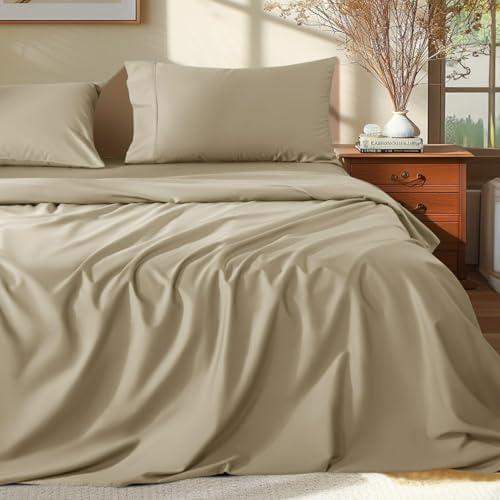 Shilucheng 100% Cotton Sheets - 1000 Thread Count 4 PC Sheet Set Egyptian Cotton, Sateen Weave Luxury Sheets, High Thread Count Sheets, 16" Deep Pocket (Linen, King)
