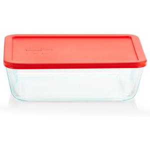 Pyrex Simply Store Glass Food Storage Container, Snug Fit Non-Toxic Plastic BPA-Free Lids, Freezer Dishwasher Microwave Safe, 11 Cup