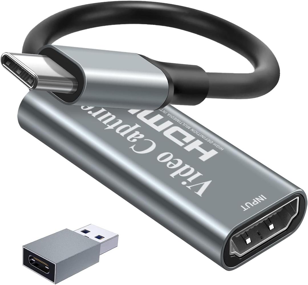 Video Capture Card, Video Recording Card Wonderful 4K HDMI to 1080P USB C for Gaming Streaming TV Recorder, for Windows Mac OS System with USB C Adapter to Adjust PS4, Switch, Xbox1 (Grey)