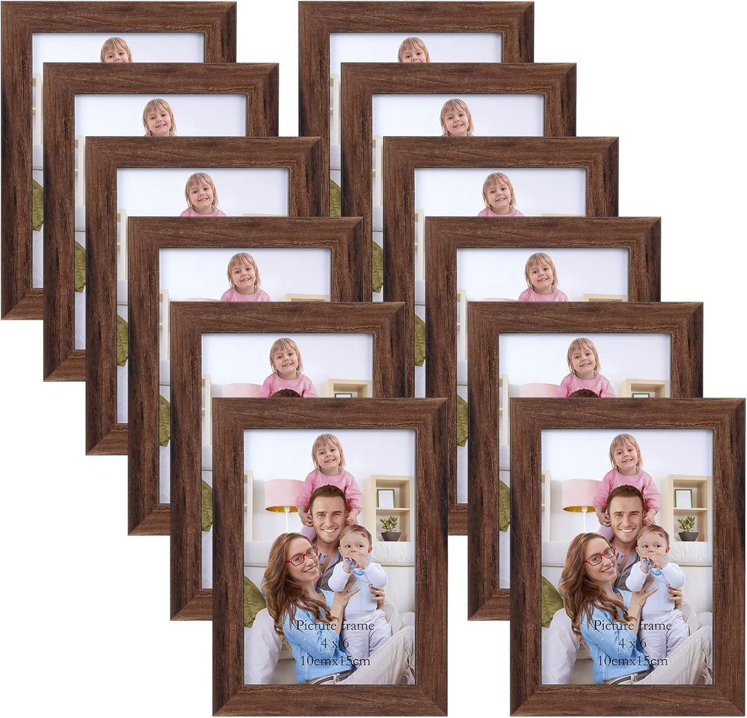 Giftgarden 4x6 Picture Frame Brown Set of 12, Multi Rustic Walnut Wood-Color 4 by 6 Photo Frames Bulk for Wall or Tabletop Display