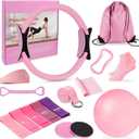 Pilates Ring Set for Women Home Pilates Equipment Kit with 12.5" Pilates Ring,Mini Ball,5 Resistance Bands, Sliders & Grip Socks Complete Starter Set for Toning,Strength & Flexibility, Pink 