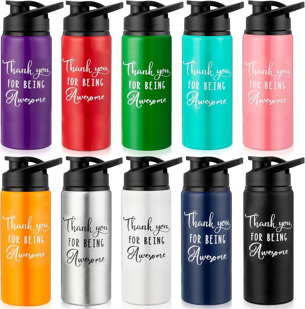 Amyhill 8 Pack Thank You Appreciation Gifts Reusable Bottle Aluminum Water Bottle Gym Water Bottle Lightweight Sports Water Bottle Leakproof Metal Water Bottle with Lid for Camping Hiking (20oz, Mixed Colors)