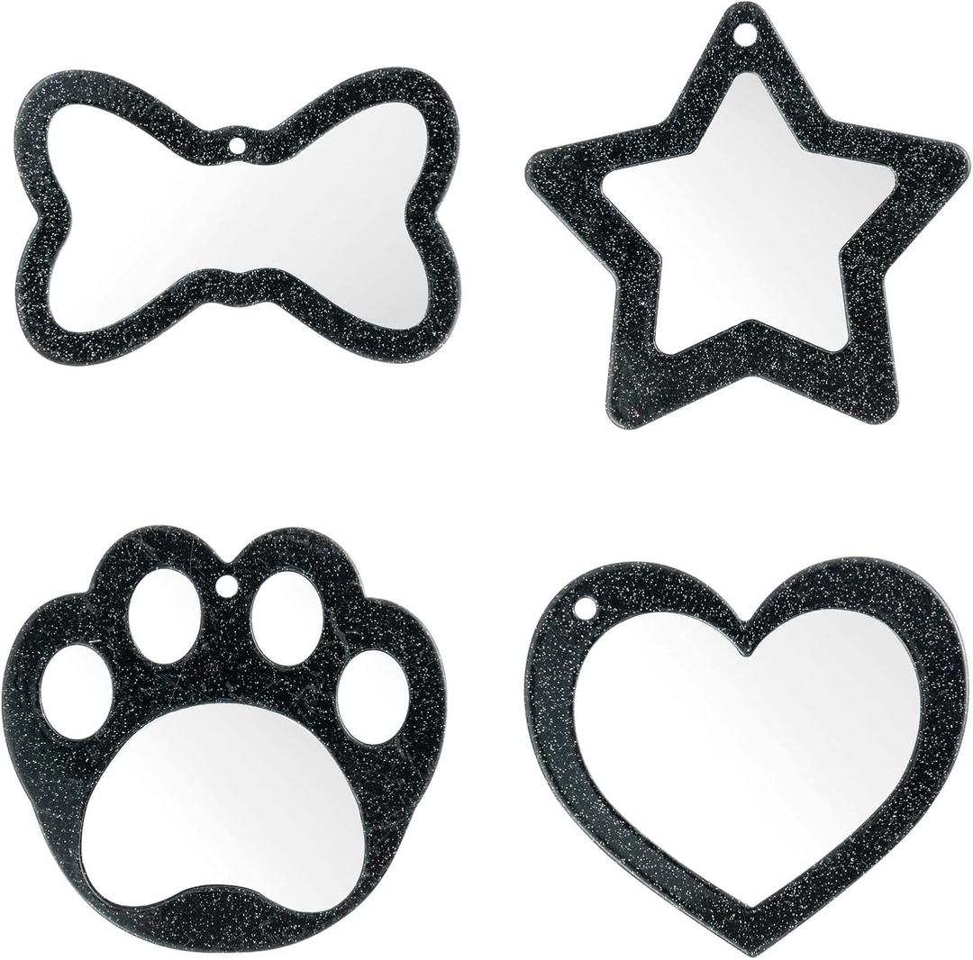 5 x DoDoBeads 4-Pack Mini Size Junk Mirror Charms, Sparkly Red/Black/Silver Glitter Acrylic Mirror for Junk Phone Case, DIY Crafts, Bag Charms, Keychains, and Junk Case Charm for Women