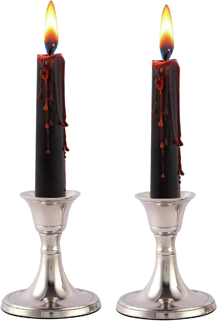 Rely+ Silver Candle Holder Set of 2 - Decorative Taper Candle Stick Candle Holder Candlestick Holders for Taper Candles Home Decor Modern Easter Candle Holders for Dinner, Party