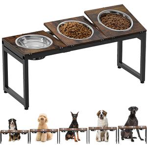 Elevated Dog Bowls Stand for Large Dogs - 3 Bowl Dog Feeder with Adjustable Height & Tilt, Stainless Steel Bowls & Wood Tray for Large Breeds, Triple Bowl Feeding Station, 3500ML*3 Capacity