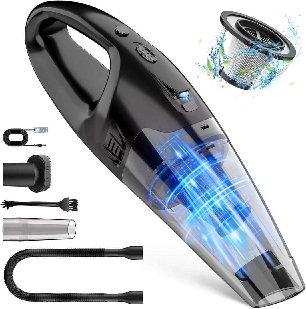Handheld Vacuum Cordless Rechargeable with LED Light, Car Vacuum Portable Cordless, Hand Vacuum Cleaner Car Seats, Home, Quick Cleanup, Strong Suction, Lightweight, Includes Crevice Nozzle & Brush