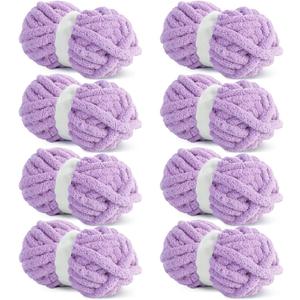 Hombys Purple Chunky Chenille Yarn for Crocheting & Knitting, Super Bulky Thick Fluffy Yarn for Hand Knitting Blanket, Soft Plush Yarn, 8 Jumbo Pack (27 yds, 8 oz Each Skein)