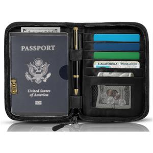 Passport Holder for Travel Essentials, RFID Blocking Protector Passport Wallets, Passport Document Organizer Case for Travel Must Have, Passport Book for Women, Couple, Family Cards, Tickets, ID, Cash (Black)