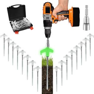 30Pcs 8" Tent Stakes Heavy Duty Glow in Tent Pegs Ground Ground Anchors Screw in Metal Yard Stakes Rust for Camping Patio Garden Awning Canopy Grassland (Hex Tool and Carry Case)