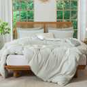Green Striped Comforter Set Queen - 3 Pieces Bedding Comforter Set for All Season, Soft Lightweight Washed Microfiber, 1 Striped Comforter and 2 Pillowcases (Green, Queen Size)