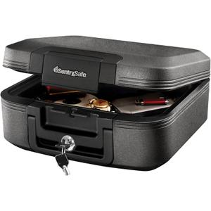 SentrySafe Dark Gray Fireproof and Waterproof Safe with Key Lock, Chest Lock Box with Carrying Handle for Travel, 0.28 Cubic Feet, 6.6 x 15.4 x 14.3 Inches, CFW20201
