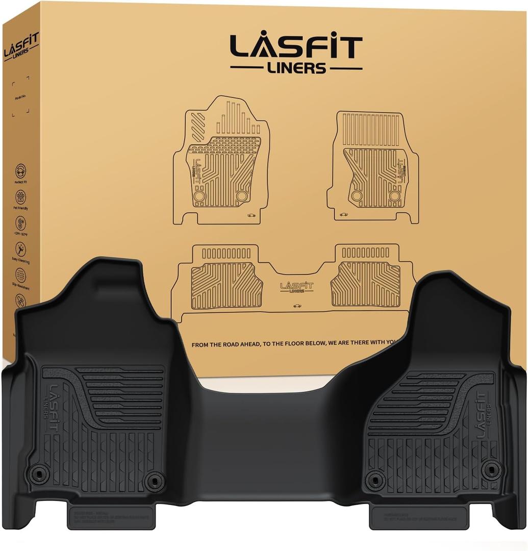 LASFIT Front Floor Mats for RAM 1500/2500/3500 2013-2018 Bench Seat | Fits 1500 Classic 2019-2024 Regular & Quad Cab, Not Fit Crew Cab/Bucket Seats, All Weather TPE Custom Fit Floor Liners, Black
