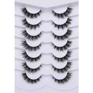 Pooplunch False Eyelashes Cat Eye Lashes Natural Clusters Short 8D Volume Wispy Faux Mink Lashes Fake Eyelash Strips 7 Pairs Pack