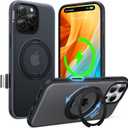 TORRAS 360 Magnetic Stand for iPhone 16 Pro Case, [Fit for MagSafe][Camera Control Button] Mil-Grade Protection Translucent Slim Anti-Scratch Rotatable Ring Kickstand, Obsidian Black, OFitness Series