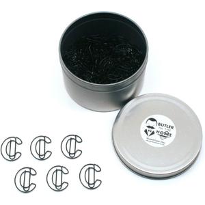 Butler in the Home Pick Your Favorite A-Z Alphabet Letter or 0-9 Number - 100 Count Black Colored Paper Clips for Initials or Birthdate - Comes in Round Tin with Lid and Gift Box (Letter C)