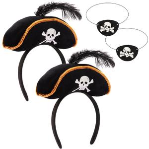Chanaco Pirate Hat 4Pcs Pirate Accessories Women Halloween Costume Men Captain Headband and Eye Patch for Cosplay Party Supplies