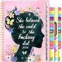 Xqumoi 2026 A5 Planner - Pink Wildflower Sweary Weekly and Monthly Writing Notebooks for Girls Women, Jan. 2026 - Dec. 2026, Hardcover Calendar with Tabs Stickers Back Pocket Twin-Wire Binding