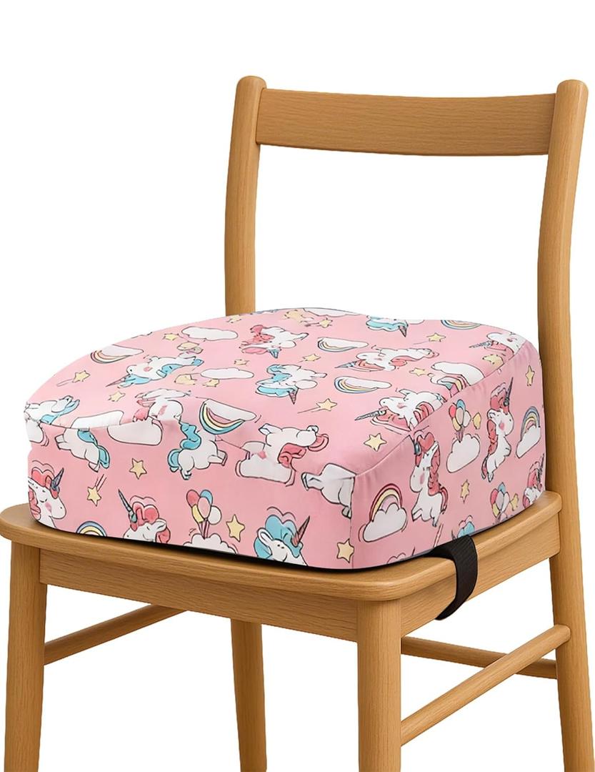 Babelio Ergo-Designed Booster Seat for Kitchen Chair, Promote Proper Upright Posture, Toddler Booster Seat for Dining Table, Removable & Washable Cover, Suitable for 18 Months to 5 Years, Pink Unicorn (Classic)