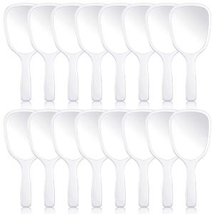 Hicarer 16 Pcs Hand Handheld Mirror with Handle Standard 1x Magnification Plastic Travel Makeup Handheld Cosmetic Mirror for Travel, 3.15 Inch Wide, 7.09 Inch Long (White)
