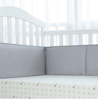 TILLYOU Cotton Collection Breathable Crib Bumper Pads for Standard Cribs Machine Washable Padded Crib Liner Set for Baby Boys Girls Safe Bumper Guards Crib Rail Padding, 4 Piece, Gray