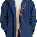 Waterproof Winter Coat, Sherpa Lined Hooded Parka, Windproof Change Robe with 2 Pockets, Long Sleeve (Large, Navy Blue)
