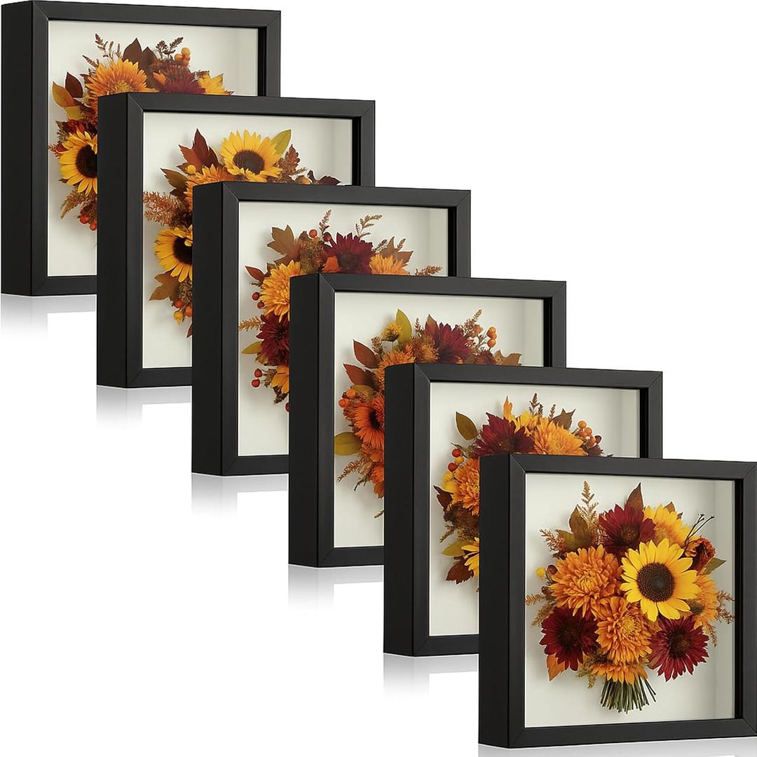 Tuanse 6 Pieces Shadow Box Picture Frame Square Shadow Boxes Display Cases for Sports Memorabilia Wedding Memories Crafts Pins Awards Medals Tickets and Photos(Black,8 x 8 Inch)