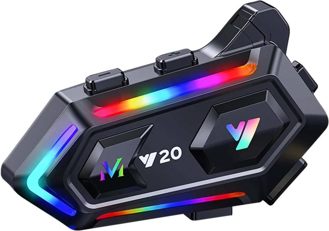 Y20 Motorcycle Helmet Headset with HiFi Sound,Noise Cancellation,RGB Lights Helmet Speakers Headphones with Mircrophone,25 Hours Battetry,Easy to Work with Golves,IPX6 Waterproof,Voice Assistant