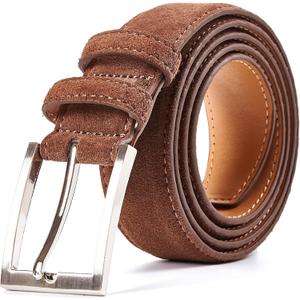 Ximraood Men's Genuine Leather Suede Belts Casual Dress Belt 1 3/8" Wide (Brown)