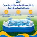 Blue Wave Premier Family Inflatable Pool with Seats 88-in x 88-in x 26-in Four-Seater Pool for Backyard Fun Durable 4-Person Inflatable Pool with Cover, Drain Plug & Repair Patch