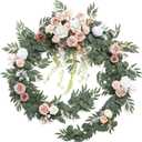 Ling's moment 9FT Spring Flower Garland for Backdrop Decorations - Wedding Arch Flowers, Eucalyptus & Rose, Artificial Floral Garland for Mantle - Sweetheart Table Decor for Reception, Dusty Rose