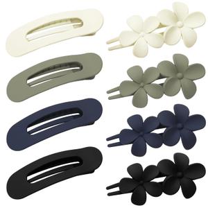 8 PCS Flat Hair Clips, 2 Styles 4 Colors Flat Claw Clips Hair Claws for Women Girls Medium Hair Volume (Black, white, gray, blue)